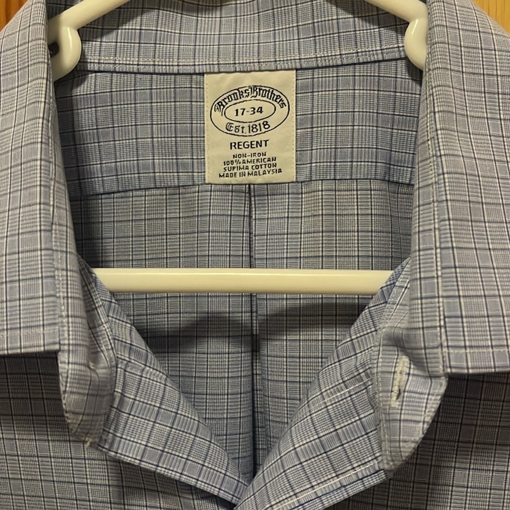 Brooks Brothers Non- Iron Supima Cotton Regent 17 - 34 Blue Plaid Dress shirt